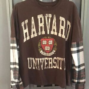 Vintage Harvard T-shirt with flannel sleeves logo shirt size m